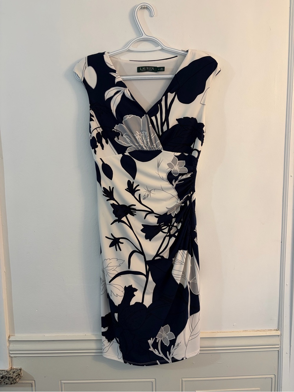 Ralph Lauren Navy and White Floral Midi Dress